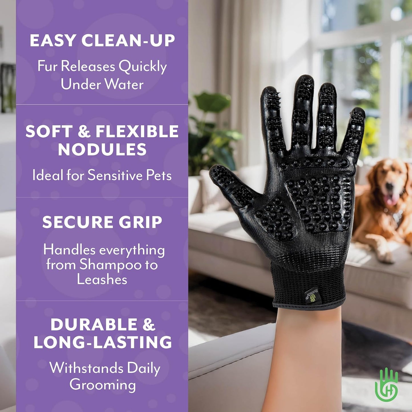 Award-Winning Pet Grooming Gloves - #1 Ranked Shedding & Bathing Remover for Cats, Dogs & Horses (Grey, Large)