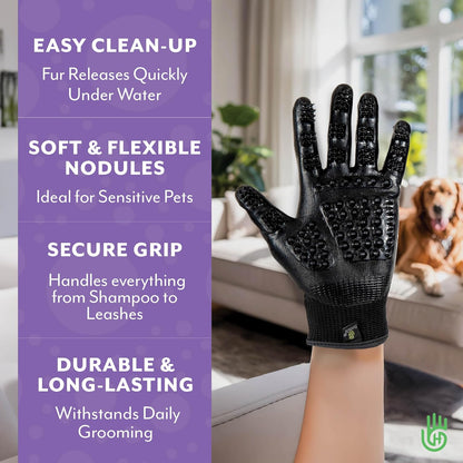 Award-Winning Pet Grooming Gloves - #1 Ranked Shedding & Bathing Remover for Cats, Dogs & Horses (Grey, Large)
